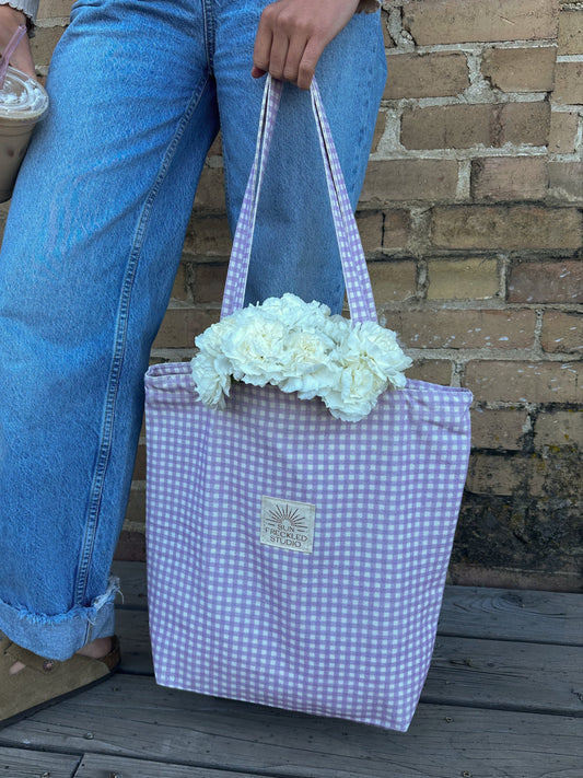 Lavender Gingham Tote Bag