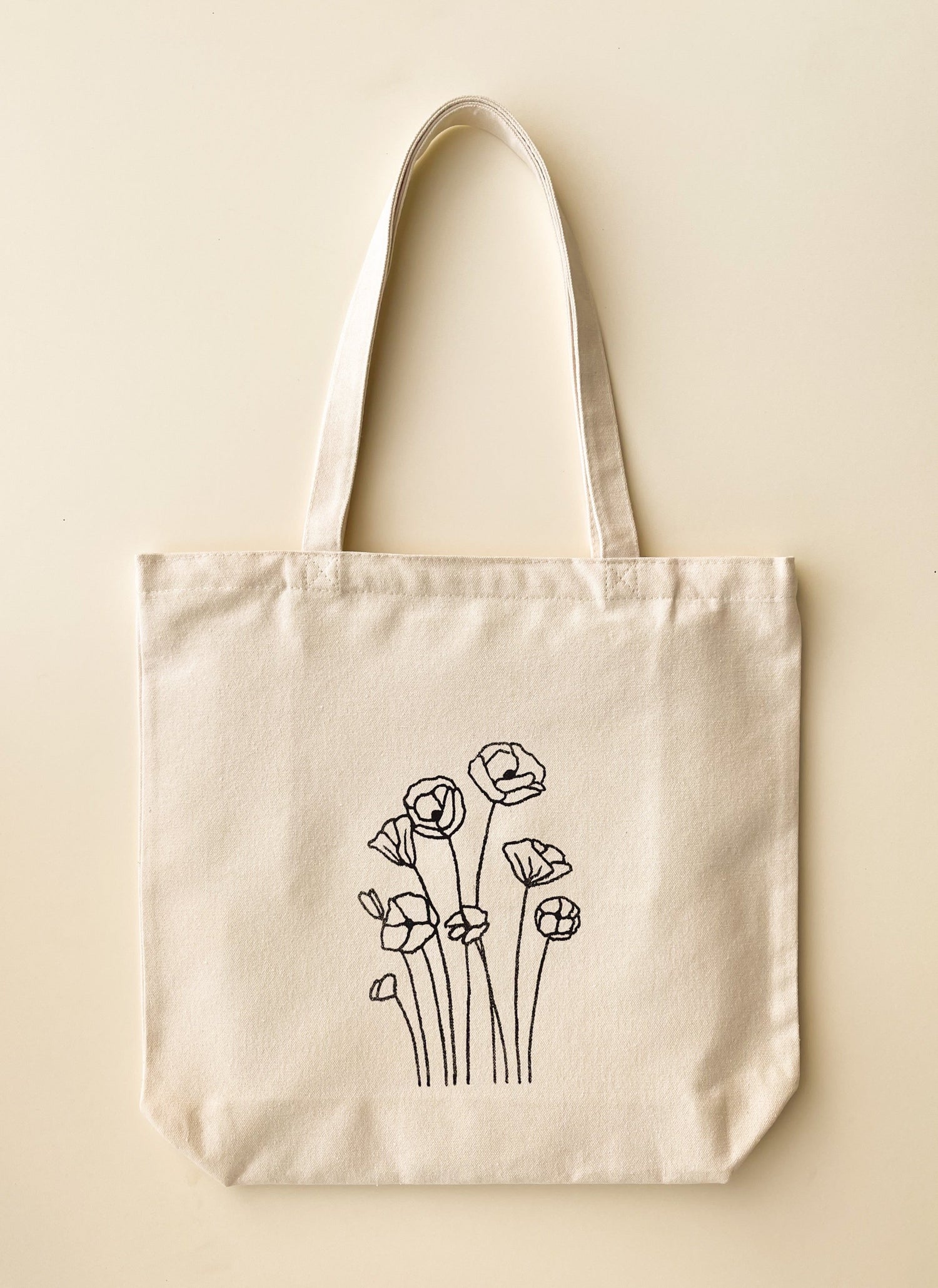 canvas tote bag with poppy flowers