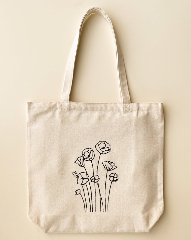 canvas tote bag with poppy flowers