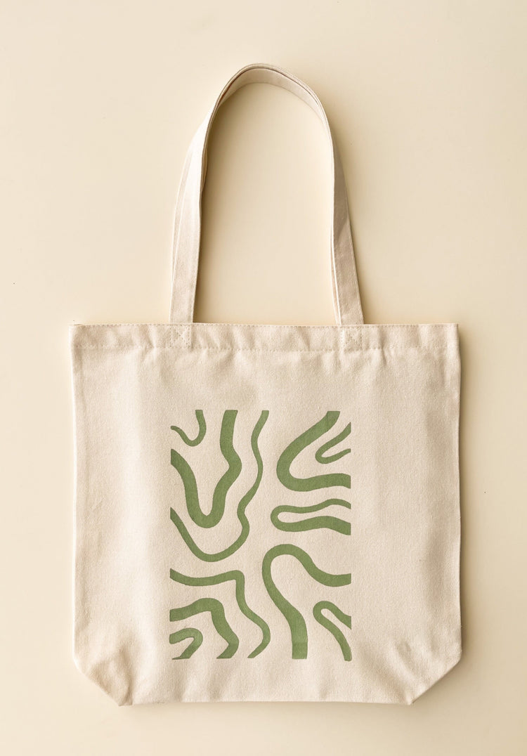 cute canvas tote with green wavy lines