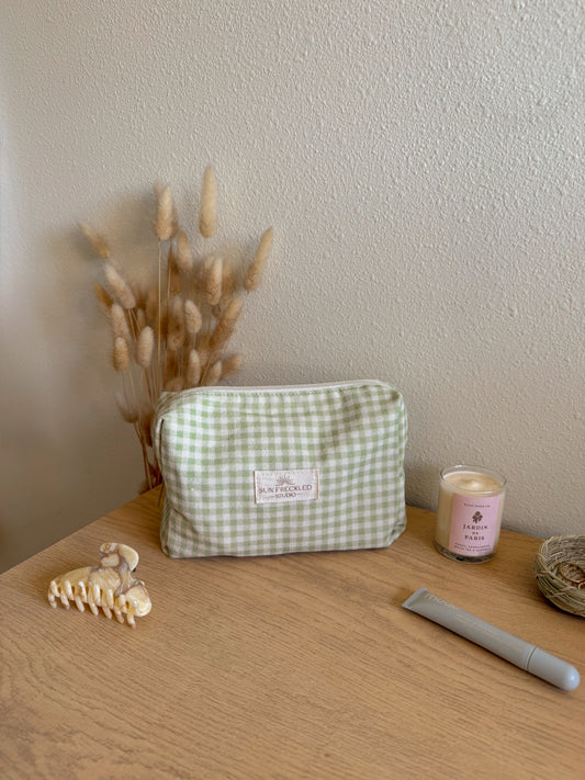 Sage Gingham Essentials Pouch