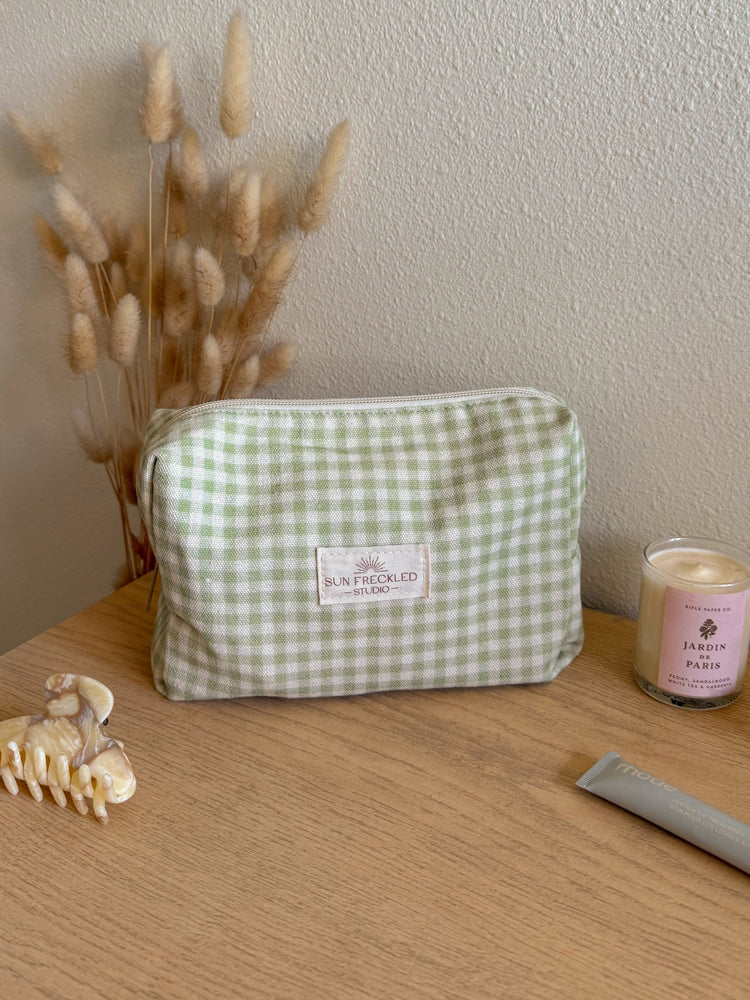 Sage Gingham Essentials Pouch
