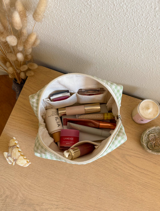 Sage Gingham Essentials Pouch