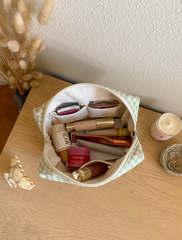Sage Gingham Essentials Pouch