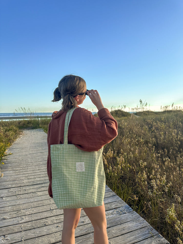 Sage Gingham Tote Bag – Sun Freckled Studio
