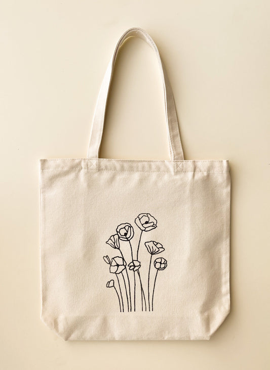 canvas tote bag with poppy flowers