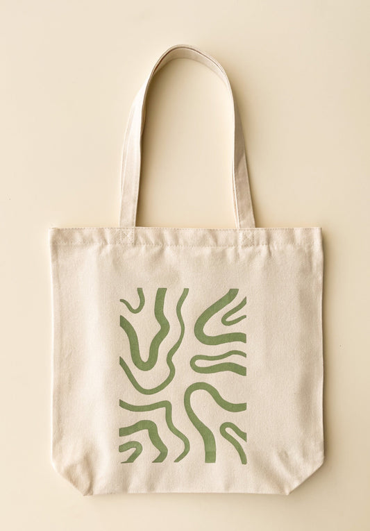 cute canvas tote with green wavy lines